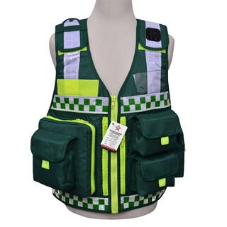 Hi-Viz Dark Green Vest Medics Paramedics Ambulance First Aid Quick Response Teams